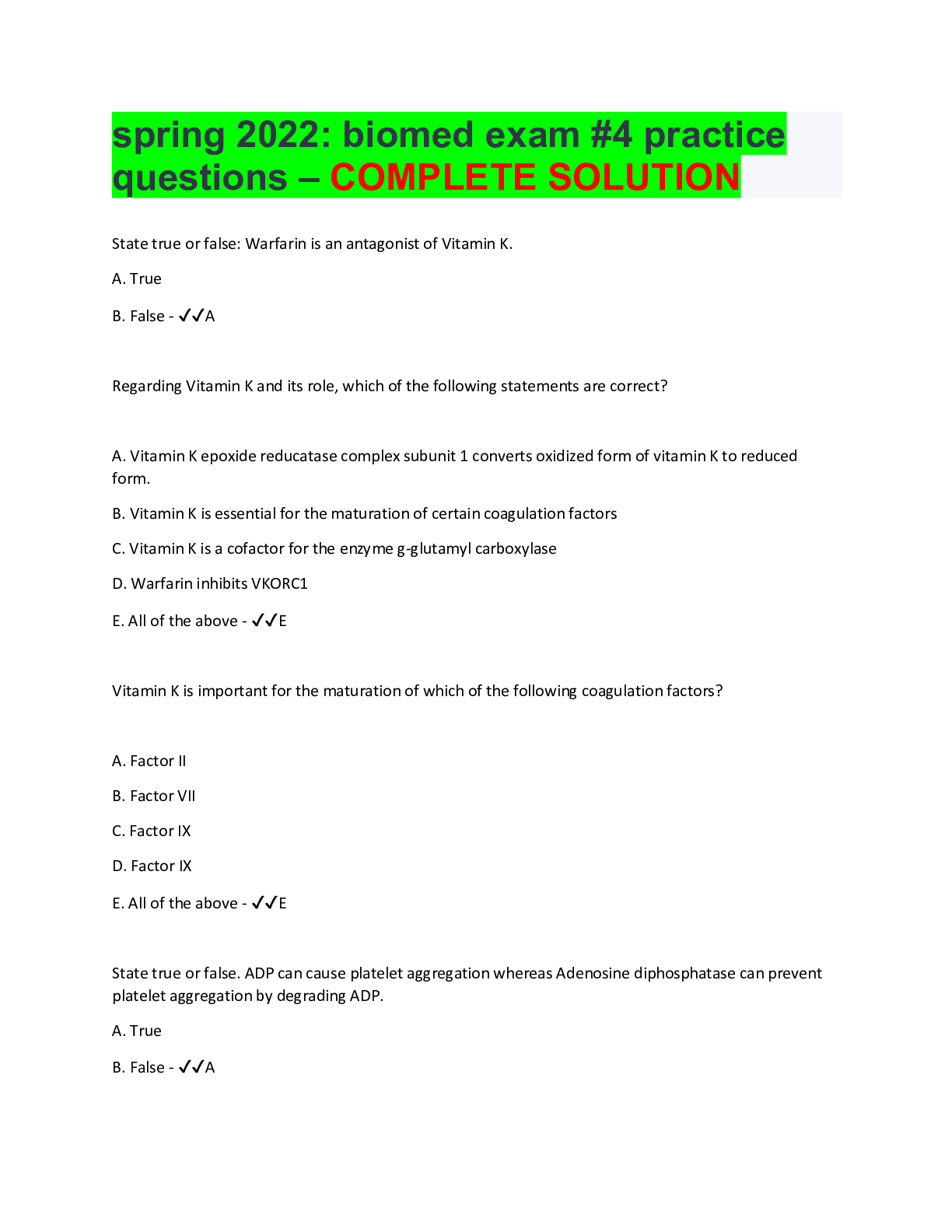 Preview image of spring 2022: biomed exam #4 practice questions – COMPLETE SOLUTION document